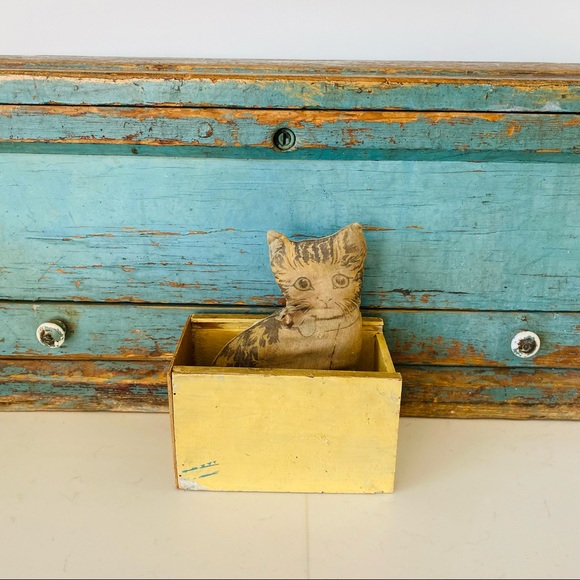 ♥️ Vintage ♥️ Old Yellow Wood Box - Picture 1 of 7